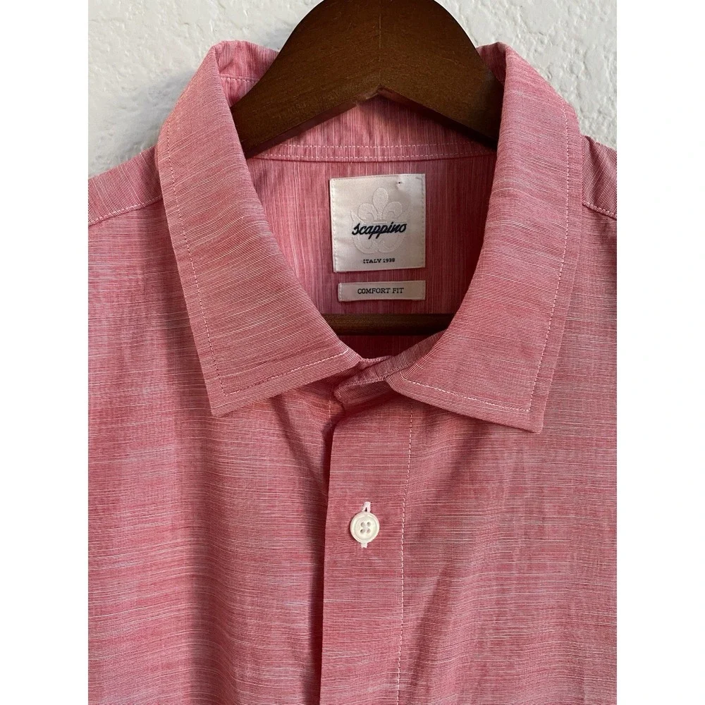 Scappino Italy Custom Fit Short Sleeve Button Up Men's Shirt Large Red Cotton